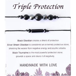 2Pcs Triple Protection Bracelets Black Tourmaline And Obsidian Bracelets Natural